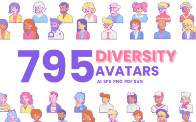 795 icônes d&amp;#39;avatar de diversité - ensemble de série Blush