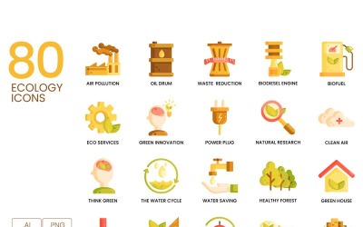 80 ícones de ecologia - conjunto série caramelo