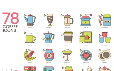 78 iconos de café - conjunto de serie Hazel