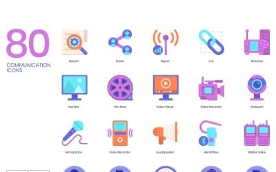 80 iconos de comunicación - conjunto de serie violeta