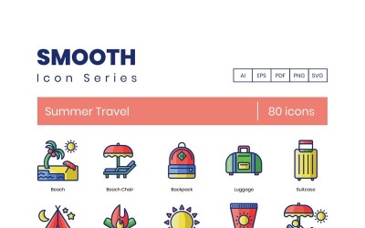80 iconos de viajes de verano - conjunto de serie suave