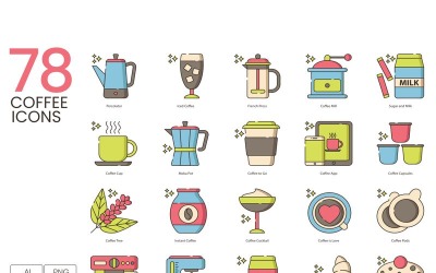 78 kávové ikony - sada Hazel Series