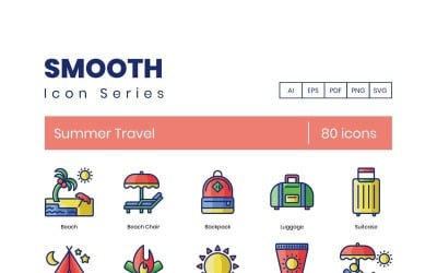 80 sommarresesymboler - slät serieuppsättning