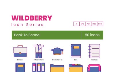 80 tillbaka till skolan ikoner - Wildberry Series Set