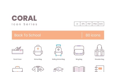 80 Vissza az iskolába ikonok - Korall sorozat készlet