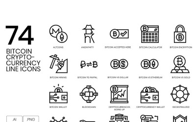 74 Cryptocurrency Line Icons Set
