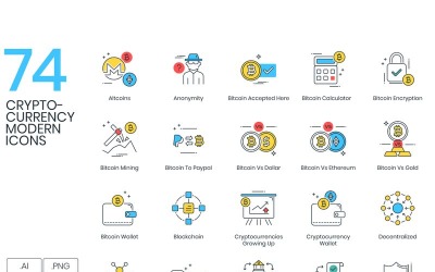 74 Cryptocurrency-pictogrammen - ColorPop-reeksenset