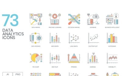 73 Data Analytics Icons - ColorLine Series Set