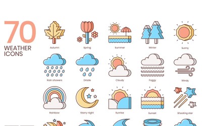 70 ícones do clima - conjunto Honey Series