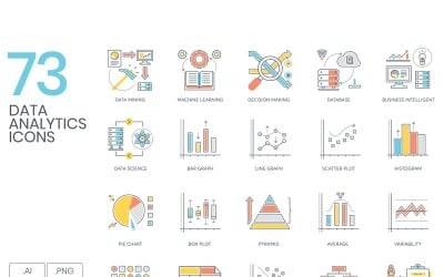 73 iconos de análisis de datos: conjunto de la serie ColorLine