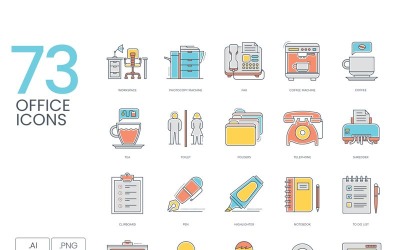 73 iconos de oficina: conjunto de la serie ColorLine