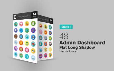 48 Admin Dashboard Düz Uzun Gölge Simge Seti