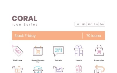 70 Black Friday-ikoner - Coral Series Set