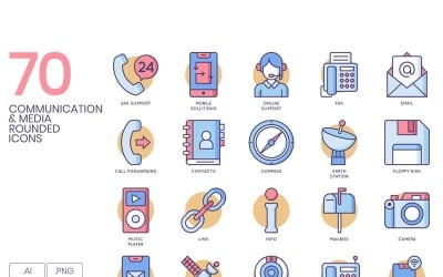 70 Communication _ Media Icons - Butterscotch Series Set