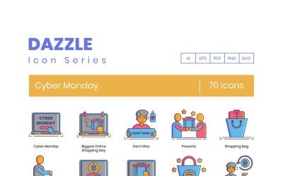 70 Cyber Monday-pictogrammen - Dazzle Series-set