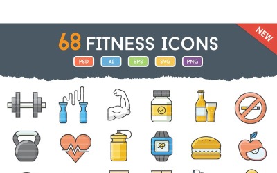 68 Fitness Gym hälsa ikoner Set
