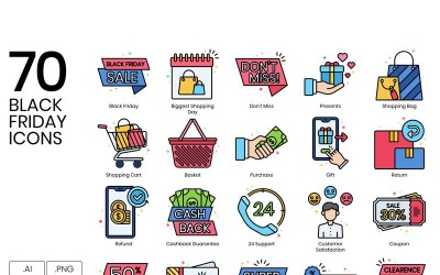 Icon-Sammlungen Vorlage namens "70 Black Friday Icons - Vivid Series" #90021