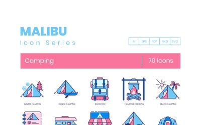 70 icônes de camping - ensemble de la série Malibu