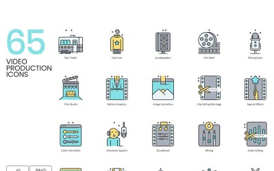 65 icônes de production vidéo - ensemble de la série Aqua