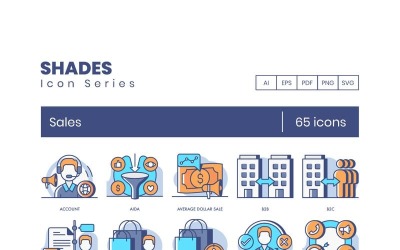 65 icônes de vente - ensemble de séries de nuances