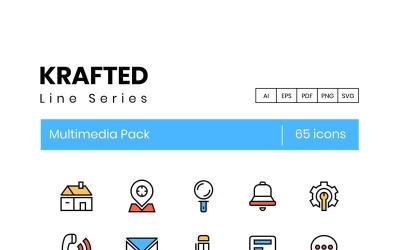 65 icônes multimédias - ensemble de la série Krafted