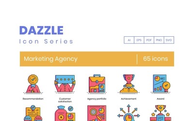 65 iconos de agencia de marketing - conjunto de serie Dazzle