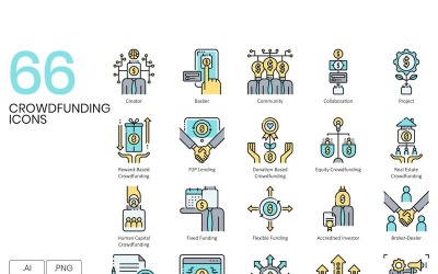66 iconos de crowdfunding - conjunto de la serie Aqua