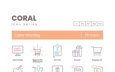 70 iconos de Cyber Monday - Coral Series Set