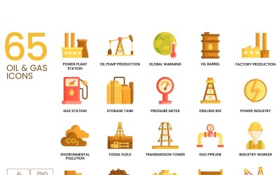 65 Iconos de gas de petróleo - Conjunto de la serie Caramel
