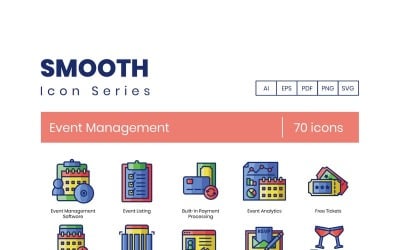 70 iconos de gestión de eventos: conjunto de series suaves
