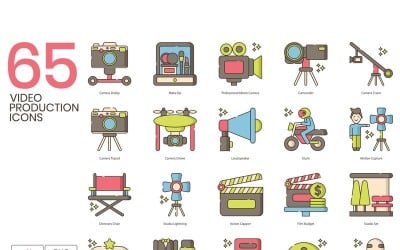 65 iconos de producción de vídeo: conjunto de la serie Hazel