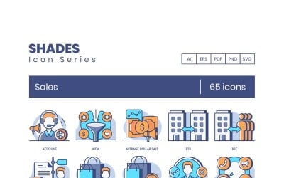 65 iconos de ventas - conjunto de serie de sombras