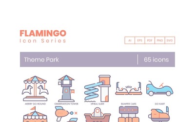 65 иконок тематического парка - набор серии фламинго