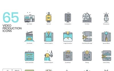 65 Video Production Icons - Aqua Series Set