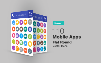 Conjunto de ícones planos redondos de 110 aplicativos móveis