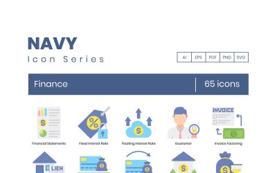 65 Finance Icons - Navy Series Set
