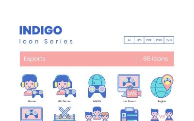 65 iconos de eSports: conjunto de la serie Indigo