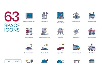 63 iconos espaciales - conjunto de serie 3D