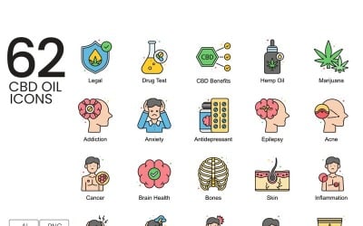 62 CBD Oil Icons - Набір яскравих серій