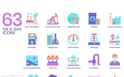 63 ikony olej _ plyn - sada fialové série
