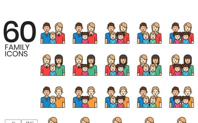 60 familiepictogrammen - levendige reeksenset