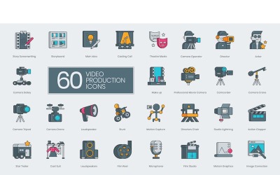 60 icone di produzione video - set di serie 3D