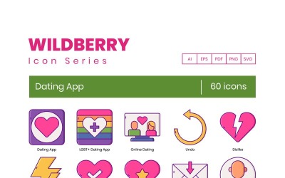 60 iconos de aplicaciones de citas - Conjunto de la serie Wildberry