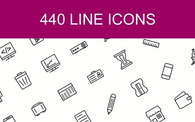 440 iconos de línea en 14 categorías diferentes. Colocar