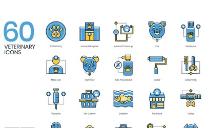 60 iconos veterinarios - conjunto de serie cinética