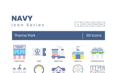 60 ikon zábavního parku - sada námořnictva