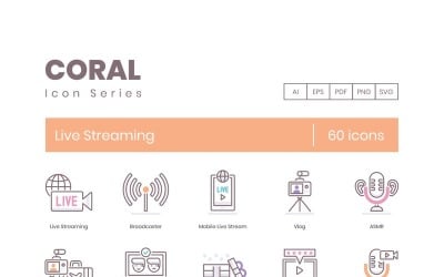 60 ikon živého přenosu - sada korálových sérií