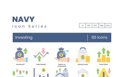 60 Investeren Pictogrammen - Navy Series Set