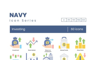 60 Investing Icons - Navy Series Set