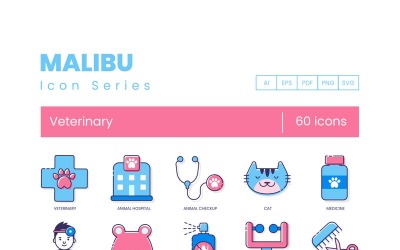 60 veterinárních ikon - sada série Malibu